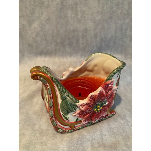 Fitz & Floyd Candle Sleigh "For All Seasons" Christmas Holiday Decor Poinsettia - Picture 2 of 12